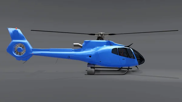 Blå helikopter isolerad på den grå bakgrunden. 3D-illustration. — Stockfoto