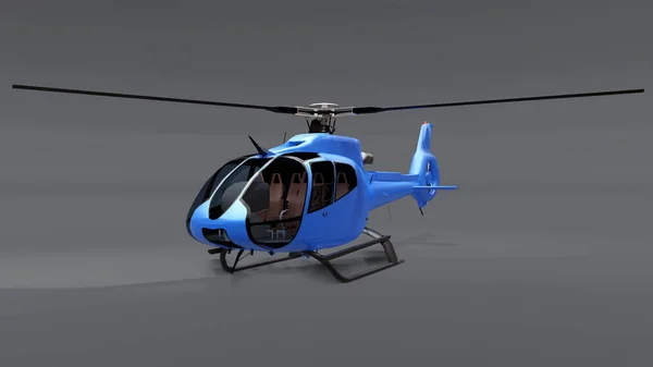 Blauer Hubschrauber isoliert auf dem grauen Hintergrund. 3D-Illustration. — Stockfoto