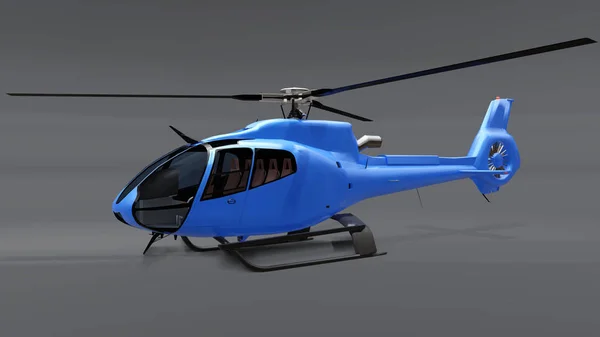 Blauer Hubschrauber isoliert auf dem grauen Hintergrund. 3D-Illustration. — Stockfoto