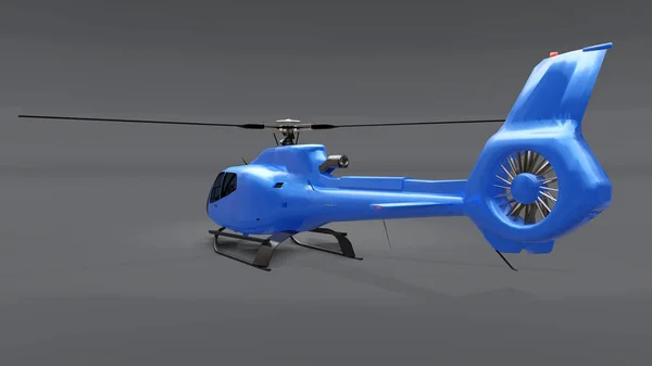 Το μπλε ελικόπτερο απομονώθηκε στο γκρι φόντο. εικονογράφηση 3D. — Φωτογραφία Αρχείου