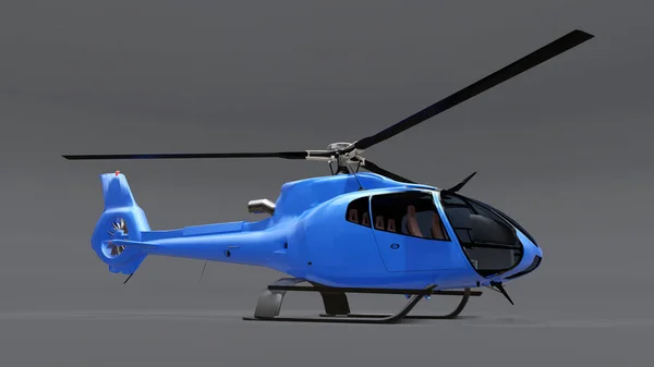 Elicottero blu isolato sullo sfondo grigio. Illustrazione 3d . — Foto Stock