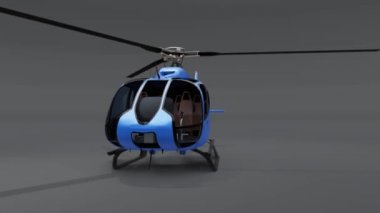 Mavi helikopter gri arka planda izole. 3d illüstrasyon.