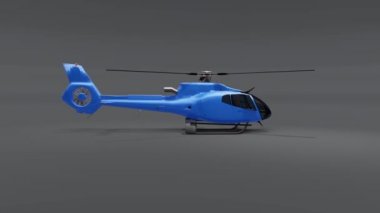 Mavi helikopter gri arka planda izole. 3d illüstrasyon.