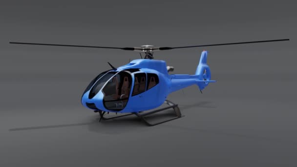 Helicóptero Azul Isolado Fundo Cinzento Ilustração — Vídeo de Stock