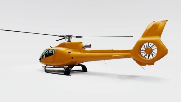 黄色のヘリコプターは白い背景に隔離された 3Dレンダリング — ストック動画