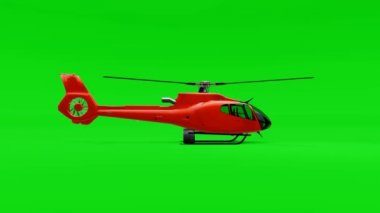 Kırmızı helikopter yeşil arka planda izole edildi. 3d illüstrasyon.