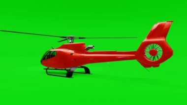 Kırmızı helikopter yeşil arka planda izole edildi. 3d illüstrasyon.