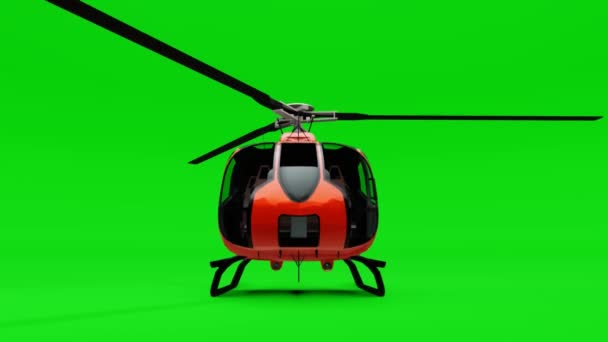 Красный Вертолет Изолирован Зеленом Фоне Иллюстрация — стоковое видео