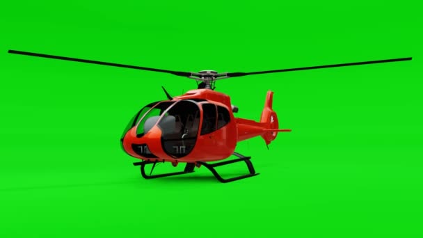 赤いヘリコプターは緑の背景に隔離されました 3Dイラスト — ストック動画