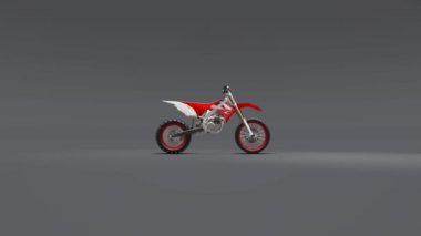 Gri bir arka planda Cross-Country için kırmızı ve beyaz spor bisiklet. Yarış Sportbike. Modern Supercross Motocross Dirt Bike. 3B Işleme.