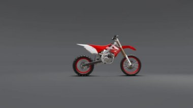 Gri bir arka planda Cross-Country için kırmızı ve beyaz spor bisiklet. Yarış Sportbike. Modern Supercross Motocross Dirt Bike. 3B Işleme.