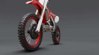 Gri bir arka planda Cross-Country için kırmızı ve beyaz spor bisiklet. Yarış Sportbike. Modern Supercross Motocross Dirt Bike. 3B Işleme.