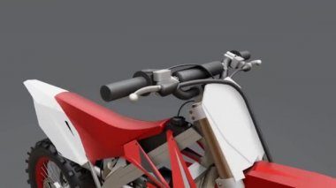 Gri bir arka planda Cross-Country için kırmızı ve beyaz spor bisiklet. Yarış Sportbike. Modern Supercross Motocross Dirt Bike. 3B Işleme.