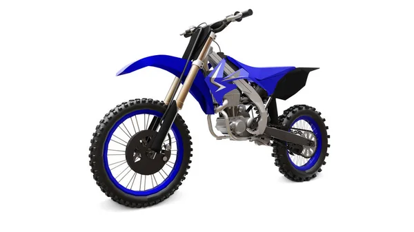 白い背景にクロスカントリーのための青と黒のスポーツバイク。レーシングスポーツバイク。現代のスーパークロスモトクロスダートバイク。3D レンダリング. — ストック写真
