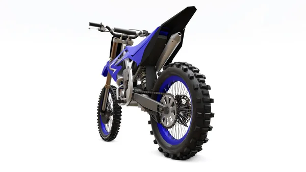 Сине-черный спортивный велосипед для кросса на белом фоне. Гонки на мотоцикле. Современный суперкросс на мотоцикле. 3D рендеринг . — стоковое фото