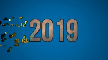Yeni yıl videosu 2020. 2019 altınla değişir ve 2019'a dönüşür.