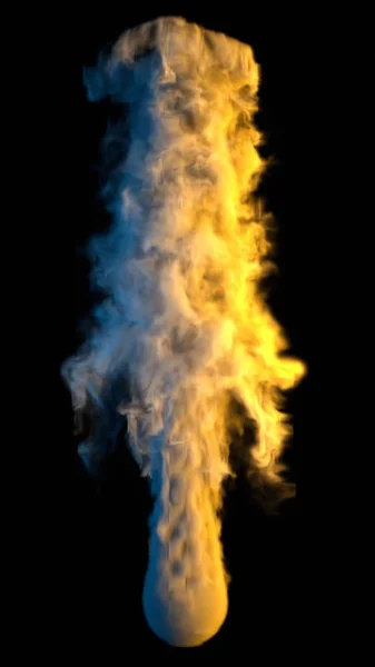 검은 색 고립 된 배경에 둥근 개체에서 파란색과 노란색 연기를 색칠. 3D 렌더링. — 스톡 사진