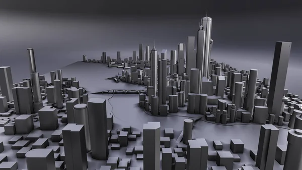 Paisaje tridimensional de la ciudad moderna. El enorme trazado de la metrópolis. Renderizado 3D. — Foto de Stock