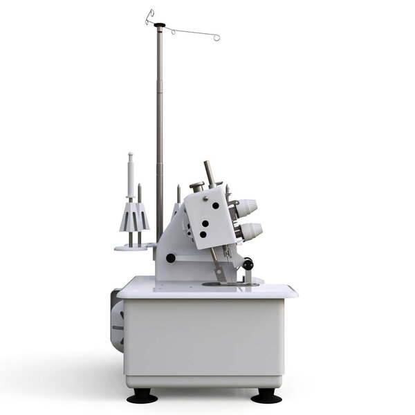Overlock on a white background. Equipment for sewing production. Sewing clothes and textiles. 3d illustration.
