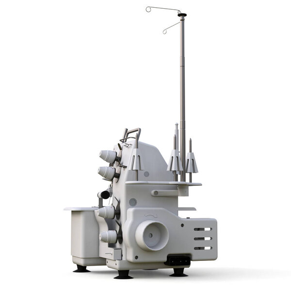 Overlock on a white background. Equipment for sewing production. Sewing clothes and textiles. 3d illustration.