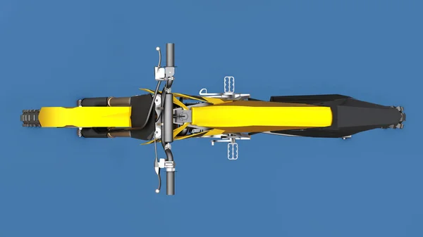 Желтый спортивный велосипед для беговых лыж на синем фоне. Гонки на мотоцикле. Современный суперкросс на мотоцикле. 3D рендеринг . — стоковое фото