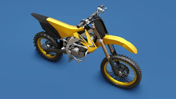 Sárga sport kerékpáros a Cross-Country a kék háttér. Racing sportbike. Modern Supercross motocross Dirt Bike. 3D renderelés. — Stock Fotó