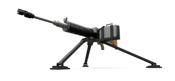 Grote machinegeweer op een statief met een volledige cassette munitie op een witte achtergrond. 3D ilustration. — Stockfoto
