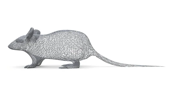A figura de um rato é feita de uma grade espacial poligonal. Símbolo animal 2020. ilustração 3d . — Fotografia de Stock