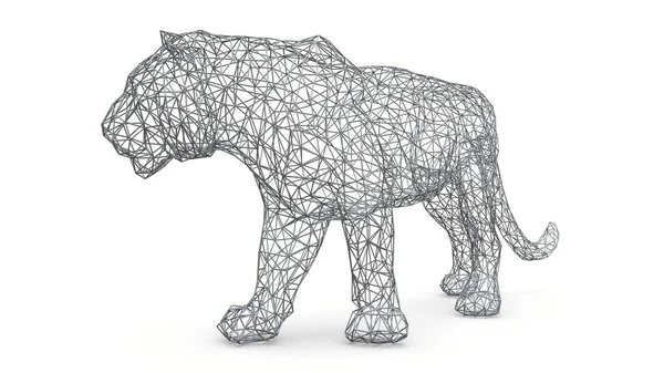 Η φιγούρα μιας τίγρης είναι φτιαγμένη από ένα χωρικό πολυγωνικό πλέγμα. Ζώο σύμβολο του 2022. εικονογράφηση 3D. — Φωτογραφία Αρχείου