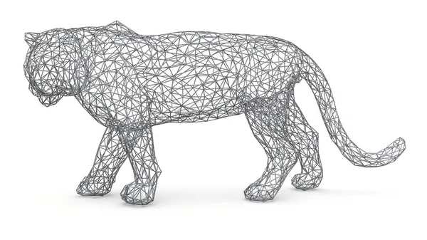 La figura de un tigre está hecha de una rejilla poligonal espacial. Símbolo animal de 2022. ilustración 3d . — Foto de Stock