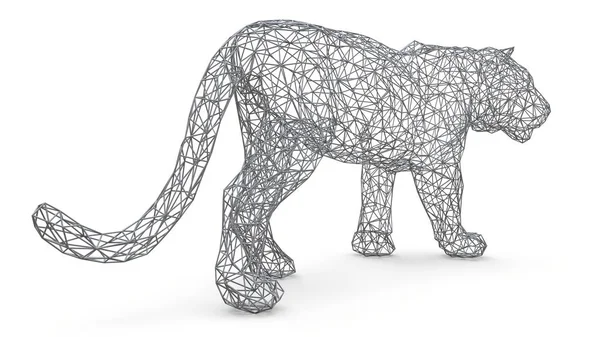 Фигура тигра сделана из пространственной многоугольной решётки. Символ животного 2022 года. 3d иллюстрация . — стоковое фото