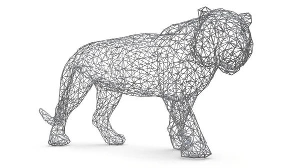 La figura de un tigre está hecha de una rejilla poligonal espacial. Símbolo animal de 2022. ilustración 3d . — Foto de Stock