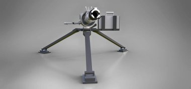 Gri bir arka plan üzerinde tam bir kaset mühimmat ile bir tripod üzerinde büyük makineli tüfek. 3d ilustration.