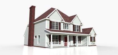 Klasik bir Amerikan kır evi çizimi. 3d illüstrasyon.