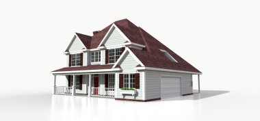Klasik bir Amerikan kır evi çizimi. 3d illüstrasyon.