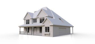 Klasik bir Amerikan kır evi çizimi. 3d illüstrasyon.