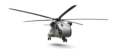 Beyaz arka planda askeri ulaşım ya da kurtarma helikopteri. 3d illüstrasyon.