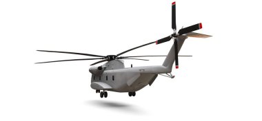 Beyaz arka planda askeri ulaşım ya da kurtarma helikopteri. 3d illüstrasyon.