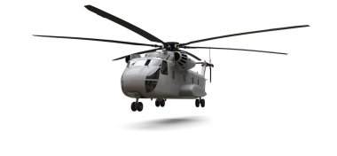 Beyaz arka planda askeri ulaşım ya da kurtarma helikopteri. 3d illüstrasyon.