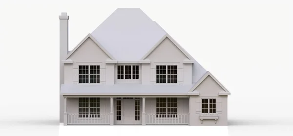 Renderowanie klasycznego amerykańskiego domu na wsi. Ilustracja 3D. — Zdjęcie stockowe