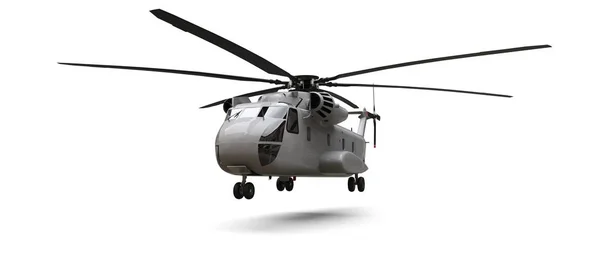 Trasporto militare o elicottero di soccorso su sfondo bianco. Illustrazione 3d. — Foto Stock