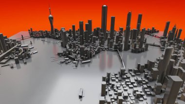 Modern şehrin üç boyutlu manzarası var. Metropolün büyük yerleşim yeri. 3B görüntüleme.