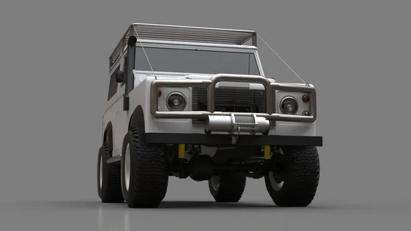 White old small SUV tuned for difficult routes and expeditions. 3d rendering.