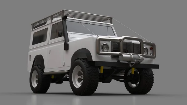 White old small SUV tuned for difficult routes and expeditions. 3d rendering.