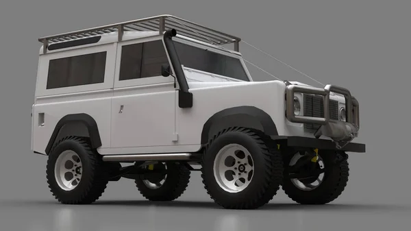 White old small SUV tuned for difficult routes and expeditions. 3d rendering.