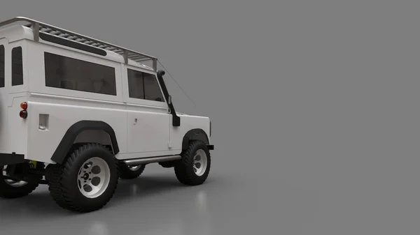 Blanco viejo pequeño SUV sintonizado para rutas difíciles y expediciones. renderizado 3d . — Foto de Stock