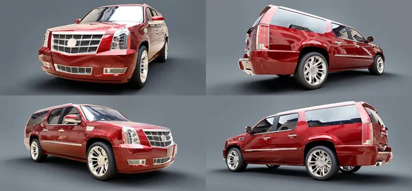 Definir grande SUV premium vermelho em um fundo cinza. Renderização 3d . — Fotografia de Stock