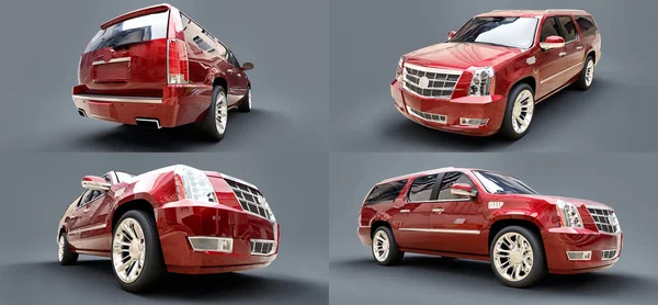 Definir grande SUV premium vermelho em um fundo cinza. Renderização 3d . — Fotografia de Stock