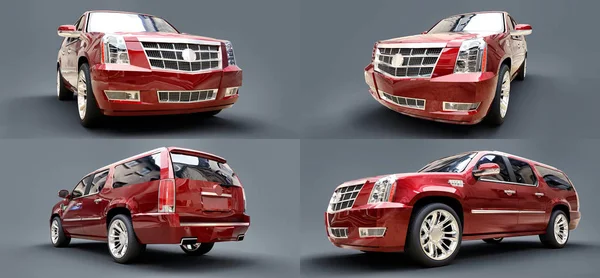 Definir grande SUV premium vermelho em um fundo cinza. Renderização 3d . — Fotografia de Stock