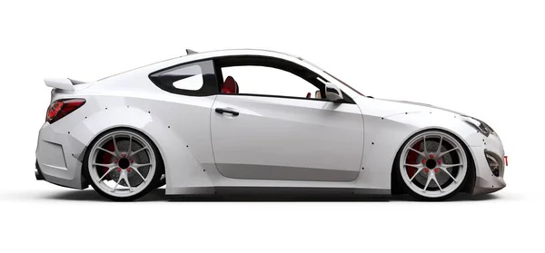 Білий маленький спортивний автомобільний купе. 3D візуалізація . — стокове фото